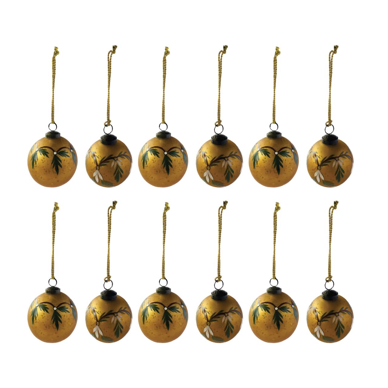 Hello Honey® 12 Pack 3" Multicolor Hand-Painted Glass Ball Ornaments with Holly Décor
